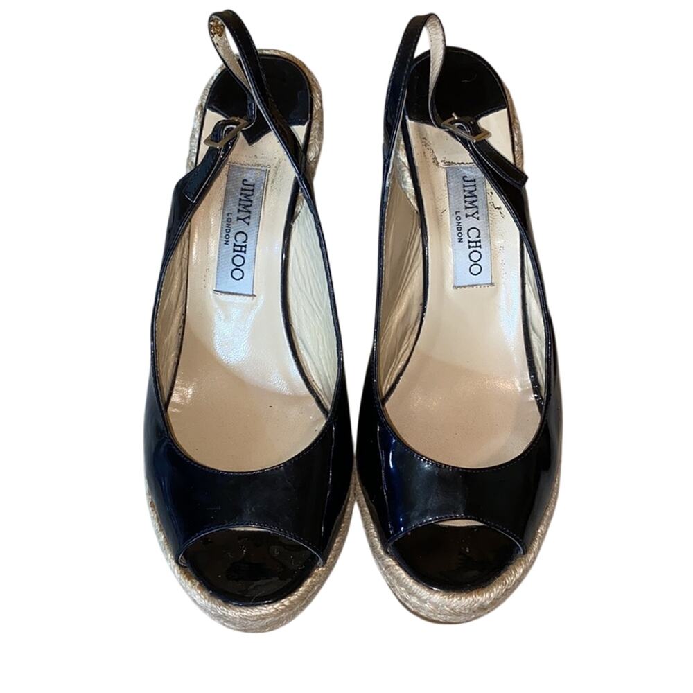 Jimmy Choo Patent Leather Espadrille Wedges 41 - Picture 3 of 13